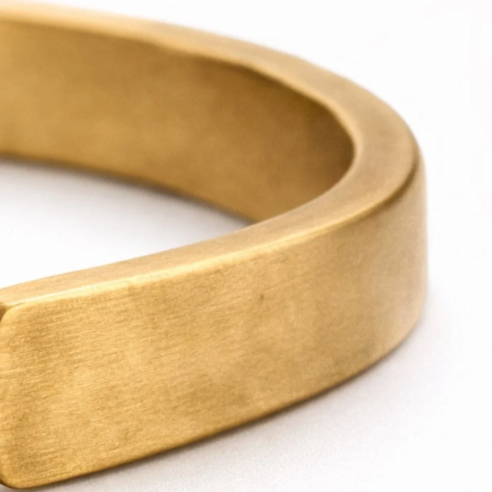 Pair Solid Brass Handmade Open Cuffs Paddle Terminal Artisan Minimalist Gold